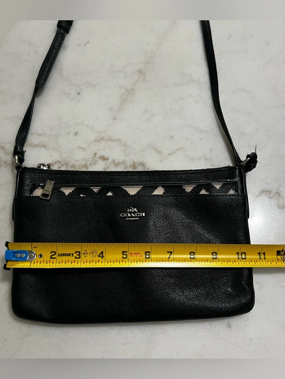Coach East/West Leather Crossbody With Pop Up Black White Crisscross Print Pouch